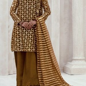 ALMIRAH BROWN ORGANZA 3 PIECE FORMAL STITCHED